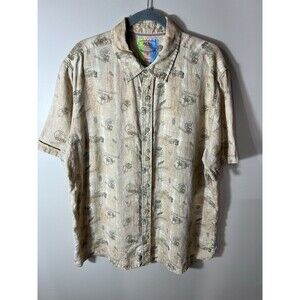 Margaritaville 100% Linen Shirt Mens XL Beige Nautical Button  Summer Party
